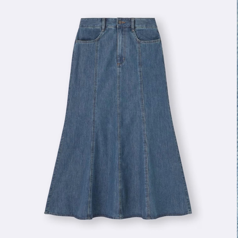 GU - Light Denim Flared Maxi Skirt